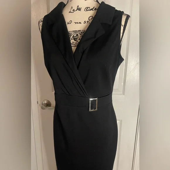 Elegant Black Sleeveless Dress with silver waist buckle size XL - Picture 2 of 14